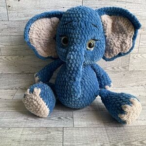 Blue and Cream Elephant Plush Toy Handmade Crochet